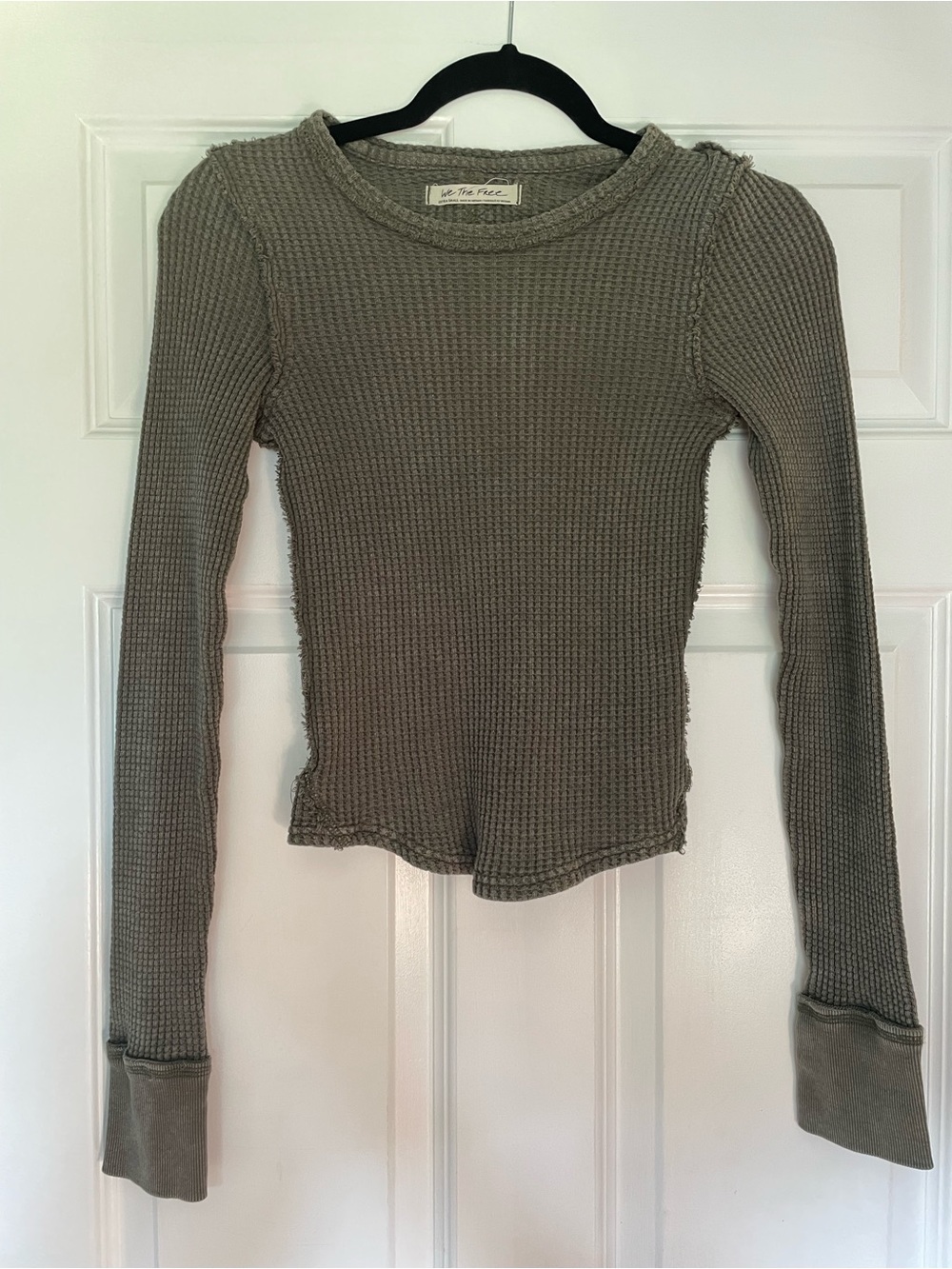 We The Free Olive Waffle Knit Crewneck